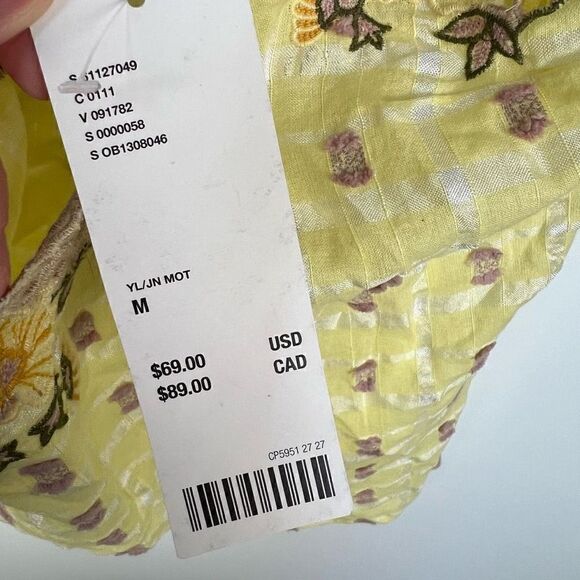 NWT Urban Outfitters Y2K Floral Embroidered Tank Top Cami Yellow Cottagecore M - Picture 6 of 9